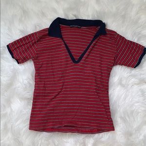 Brandy Melville Low V-Neck Striped Top w/ Collar